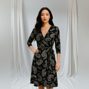 The Limited Wrapped Lace  Midi Dress Black/White Floral Decor Size Medium‎